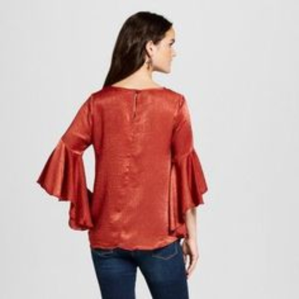 NEW! Loramendi 3/4 Bell-Sleeve Blouse, Rust - Picture 2 of 2